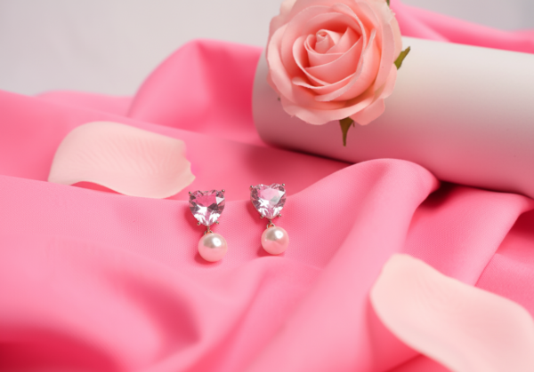 Blush Heart Pearl Drop Earrings