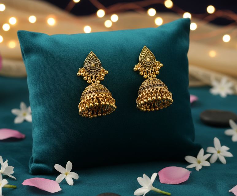 Royal Heritage Gold Jhumka Earrings