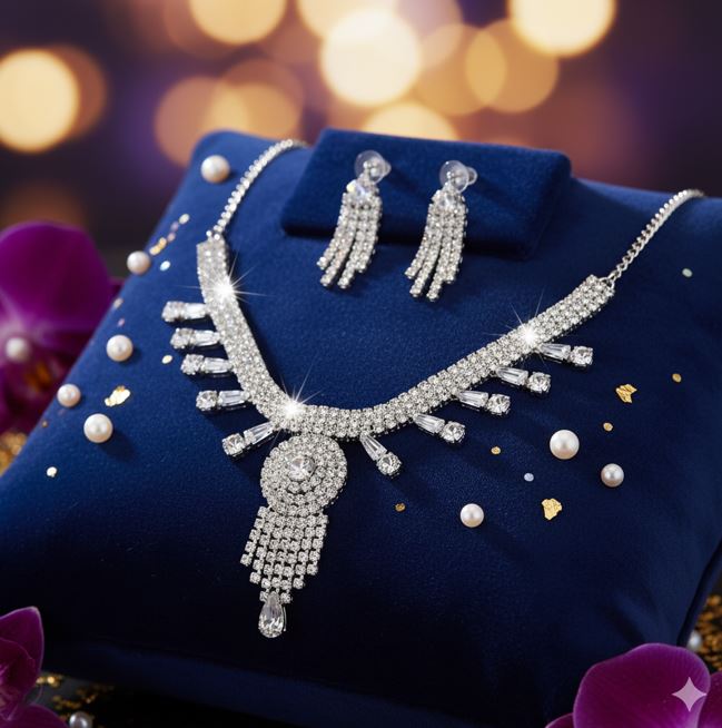 Diamond Cascade Necklace Set
