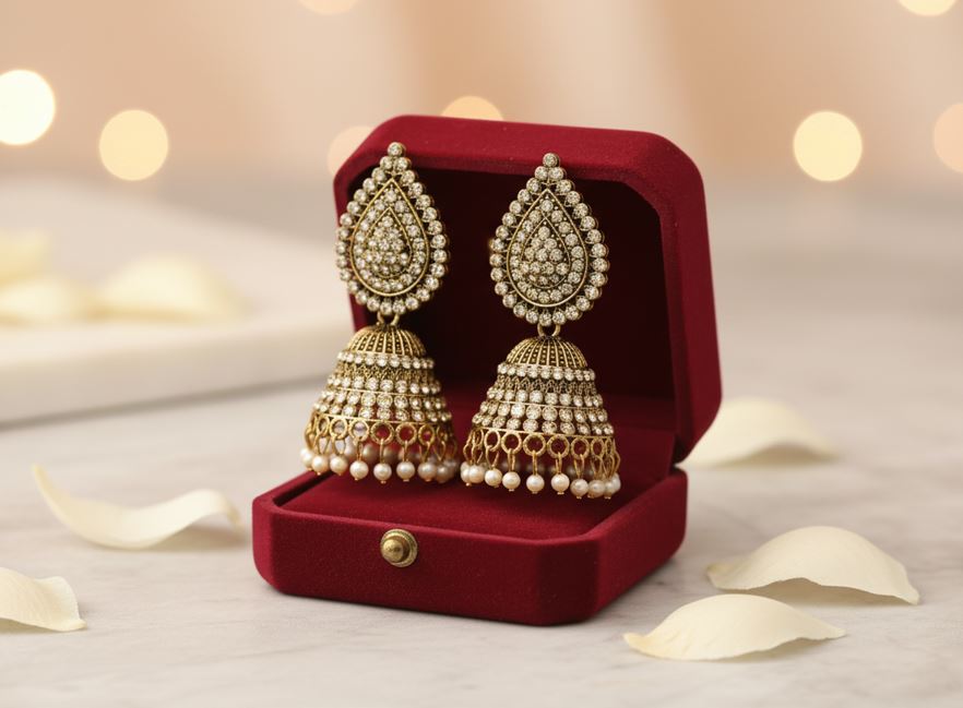 Regal Pearl Dome Jhumka Earrings