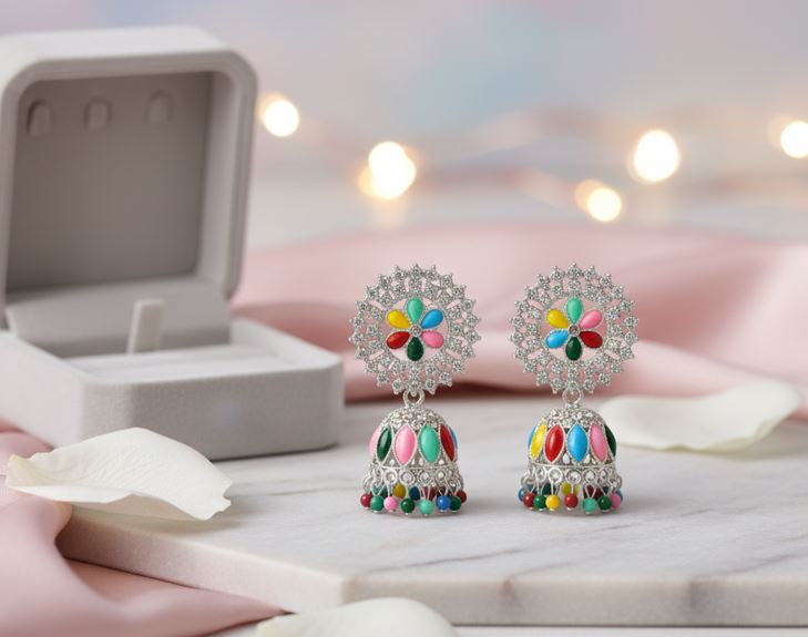 Rainbow Blossom Jhumka Earrings